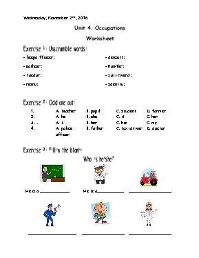 Giáo án Tiếng anh lớp 2 - Unit 4 Occupations Worksheet - Năm học 2016-2017